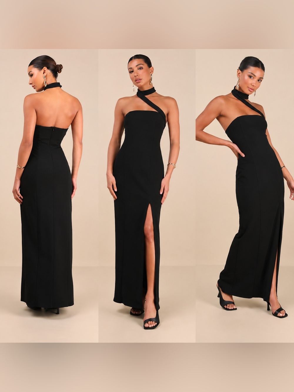 Lulus Seraphina Black Asymmetrical Column Maxi Dress NWT Small $89